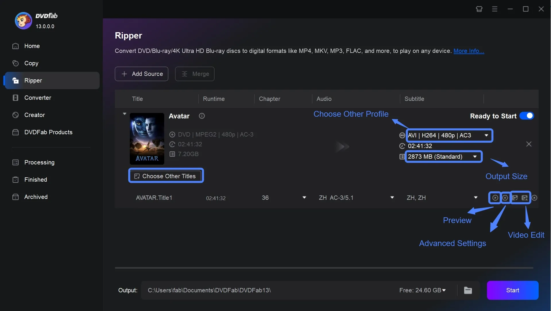 Select the AVI Profile in DVDFab