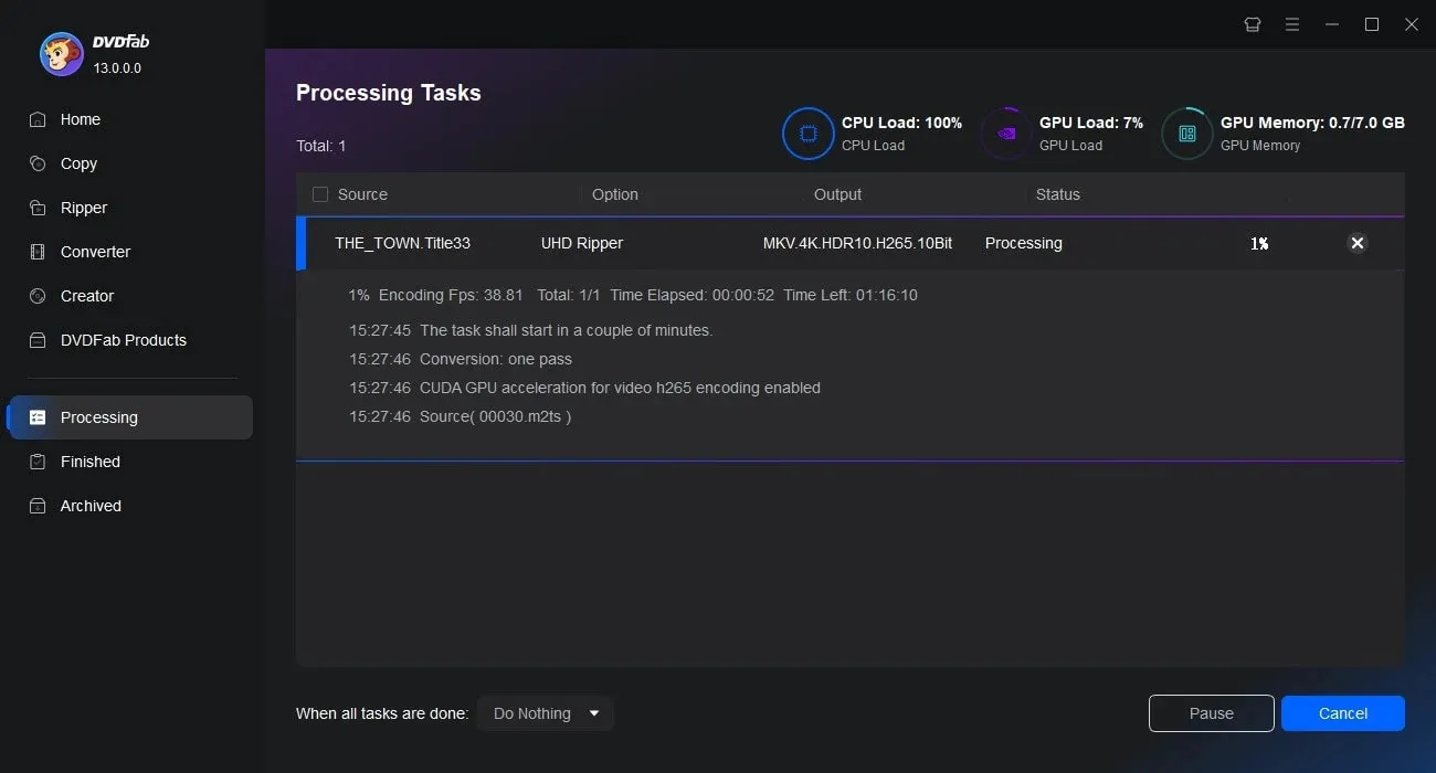 Start the 4K Blu-ray Ripping Process