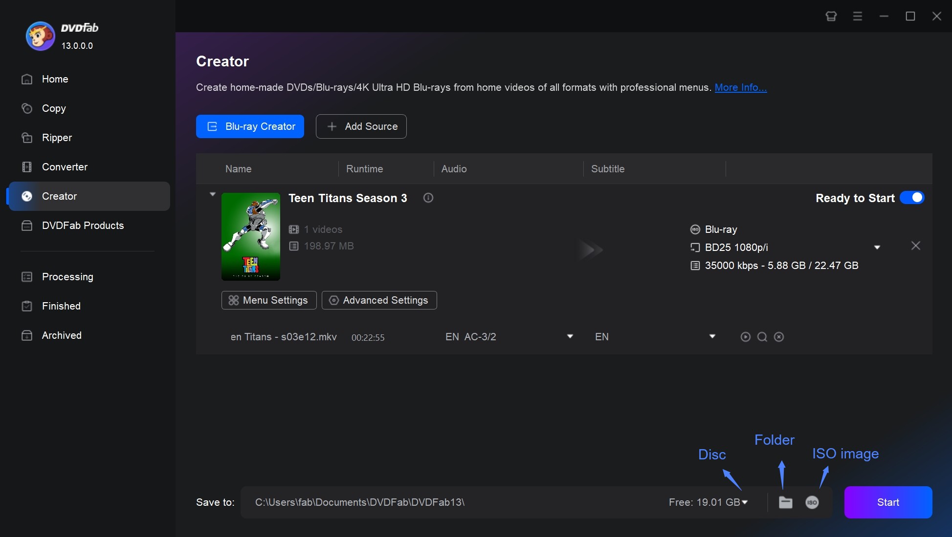 Start to Burn Blu-ray on Mac