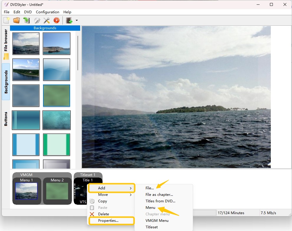 DVD Styler: Step 3: Design the DVD Menu