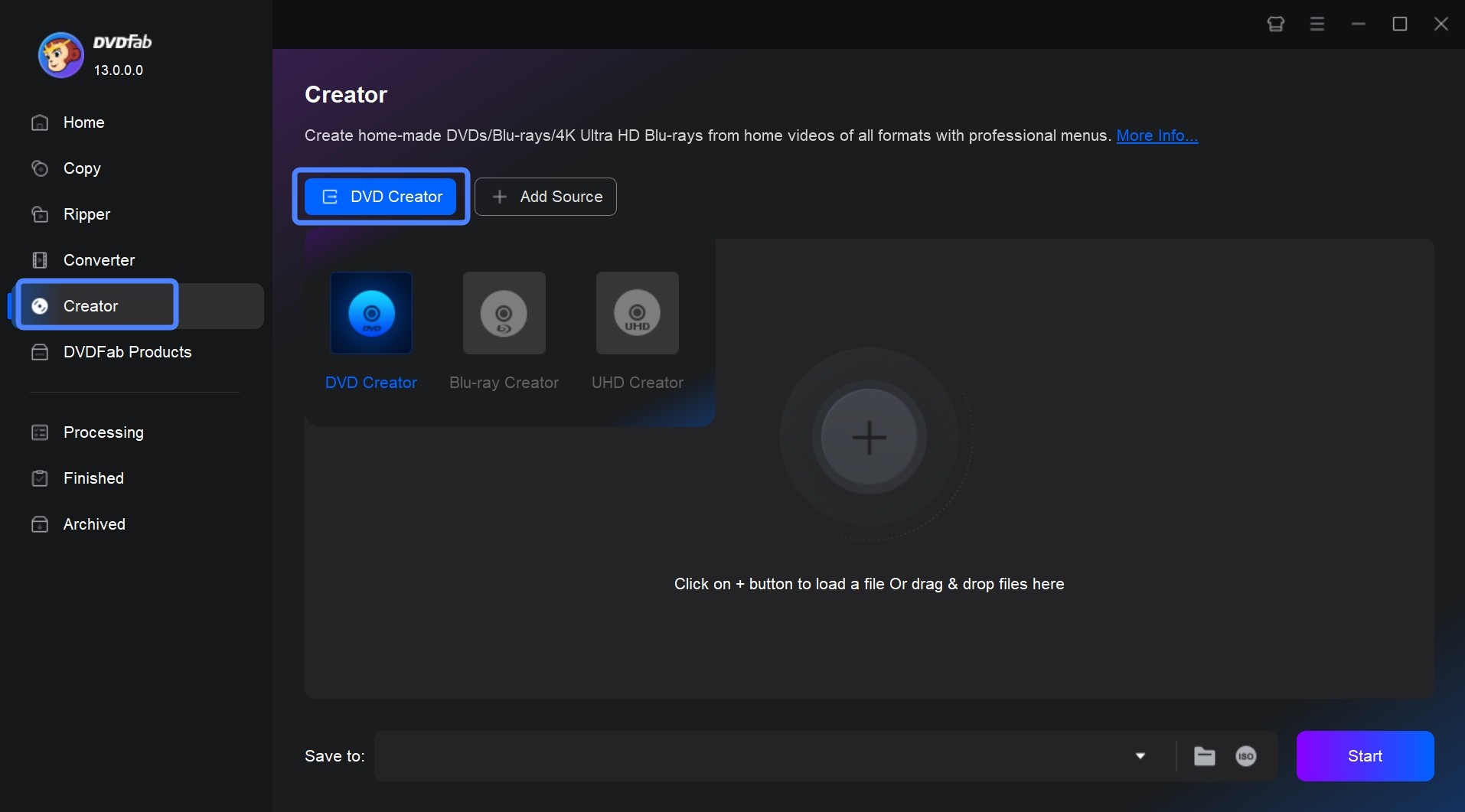 DVDFab DVD Creator: Step 1: Launch DVDFab DVD Creator and Load MP4 Videos