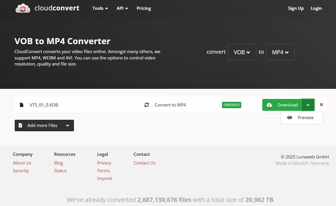 Start to convert DVD to MP4 online with CloudConvert