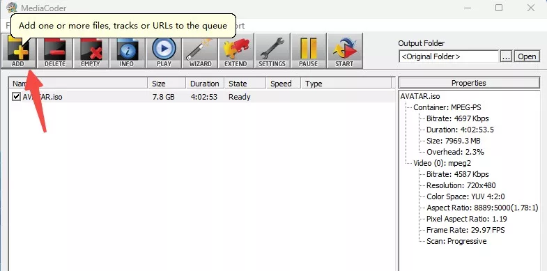 Launch MediaCoder and add your DVD video