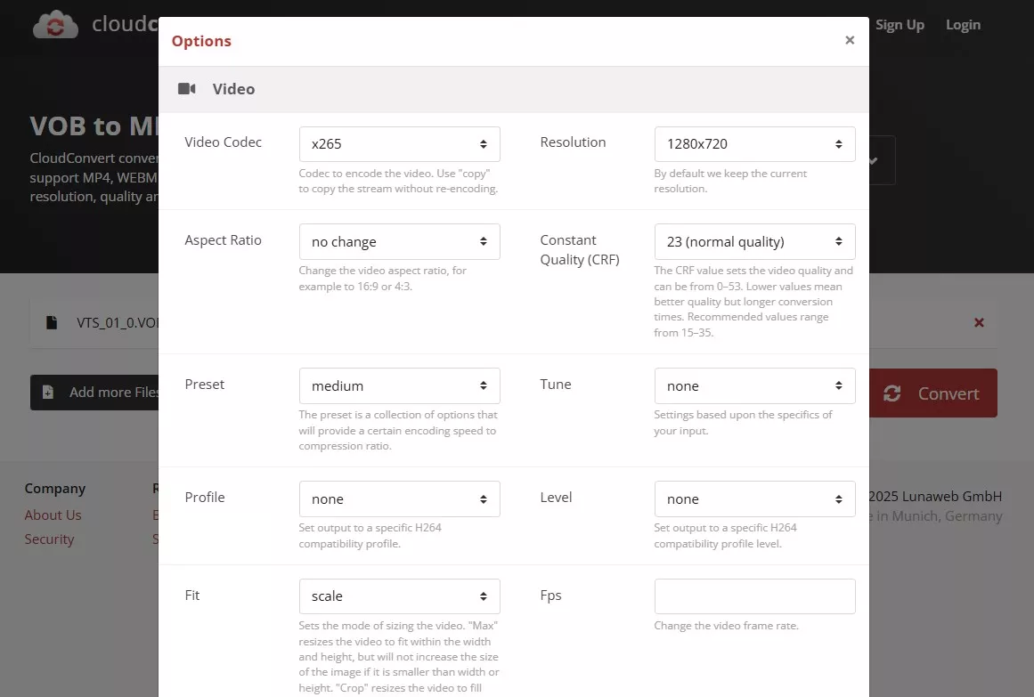 Adjust video, audio and subtitle options