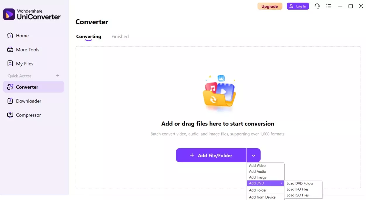 Open Wondershare UniConverter and load your DVD disc