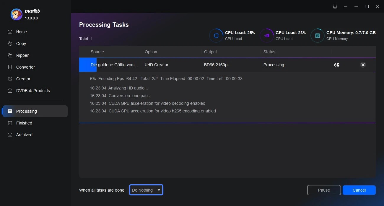 Burning 4k blu-ray using DVDFab UHD Creator