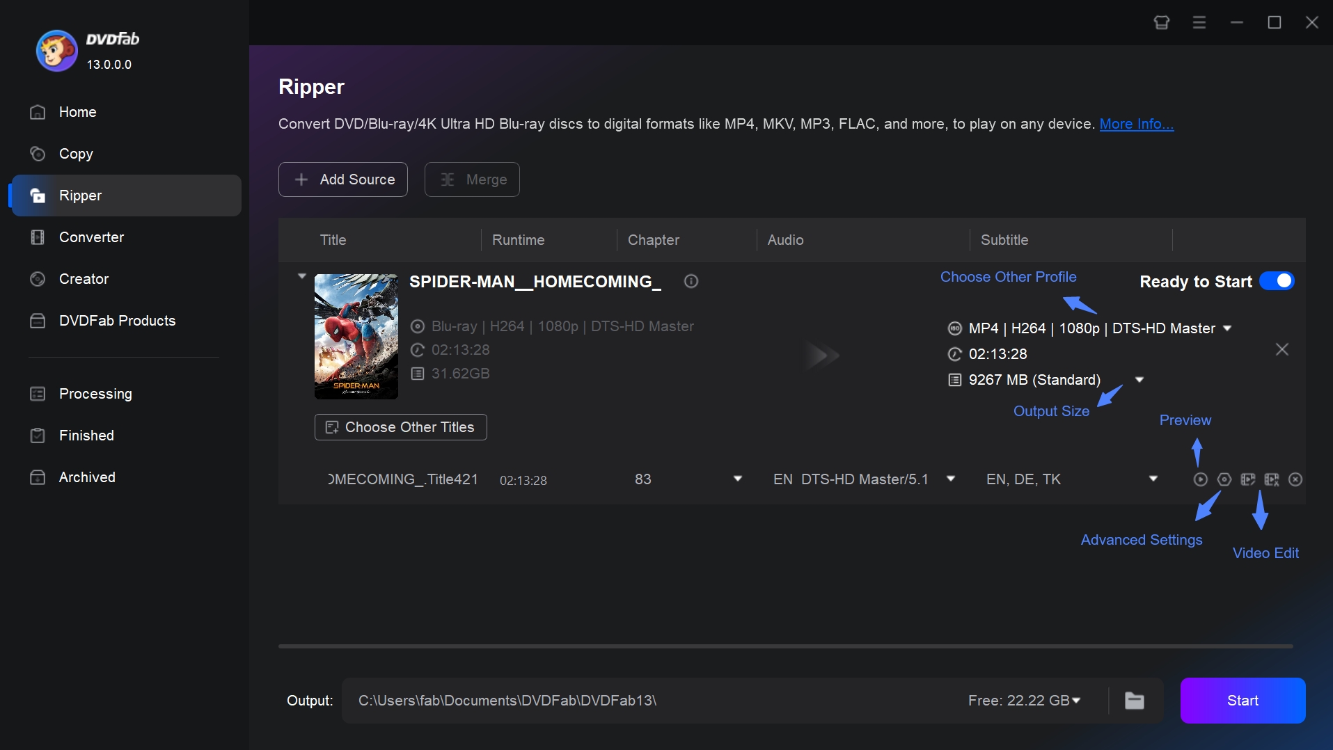 Utilize the advanced options and video editor in DVDFab