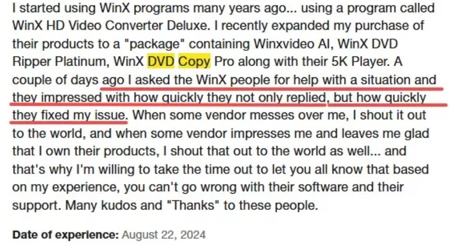 User Feedback of WinX DVD Copy Pro