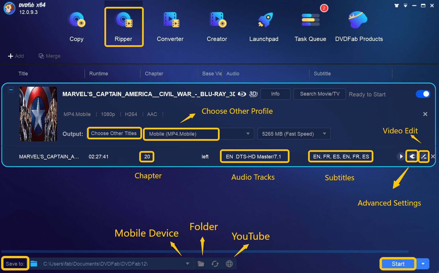 Choose one profile and customize the output video.
